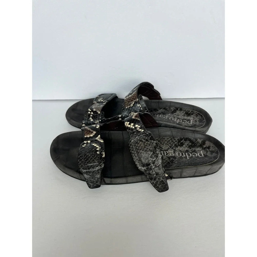 Pedro Garcia Arielle Snakeskin Embossed Leather Slide Sandal 38.5 Quiet Luxury